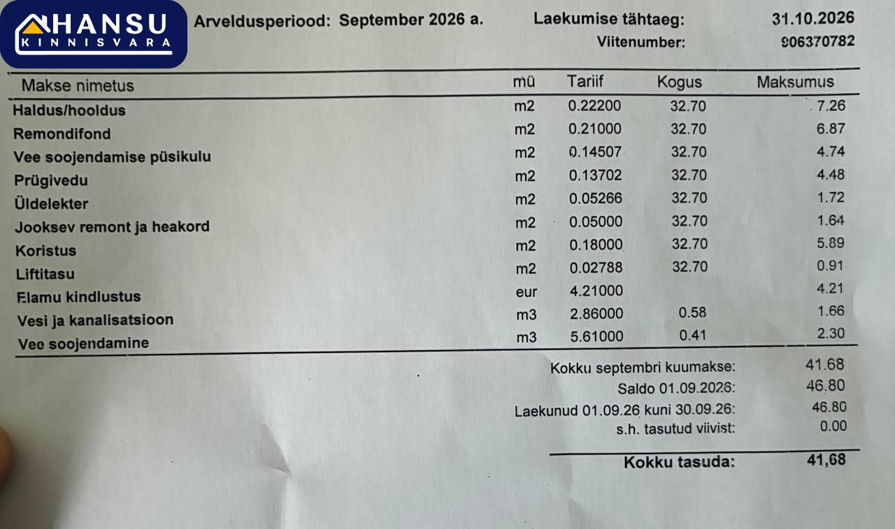 ÜLIMADALATE KOMMUNAALARVETEGA 1-TOALINE KORTER!