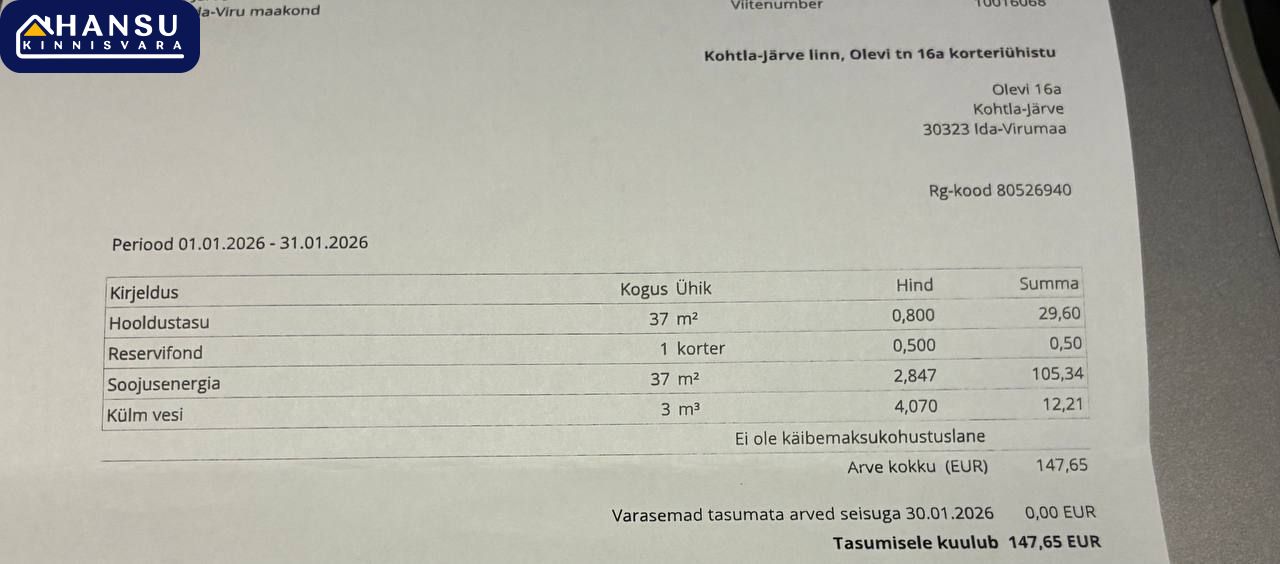 2-TOALINE KORTER RAHULIKUS PIIRKONNAS!